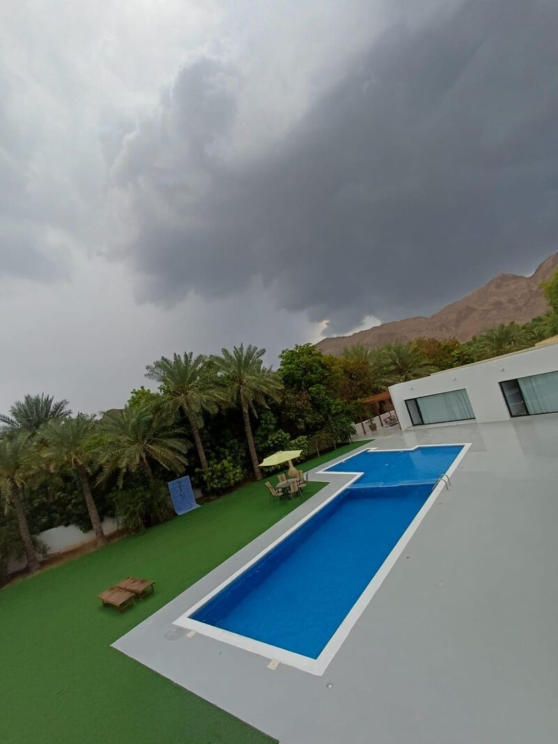 Villa pool with mountain backdrop
